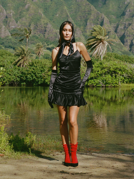 ONYX SILK MINI DRESS